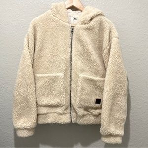 Rip Curl Hooded Sherpa / Teddy Zip-up Jacket With Hood / Cream / size M